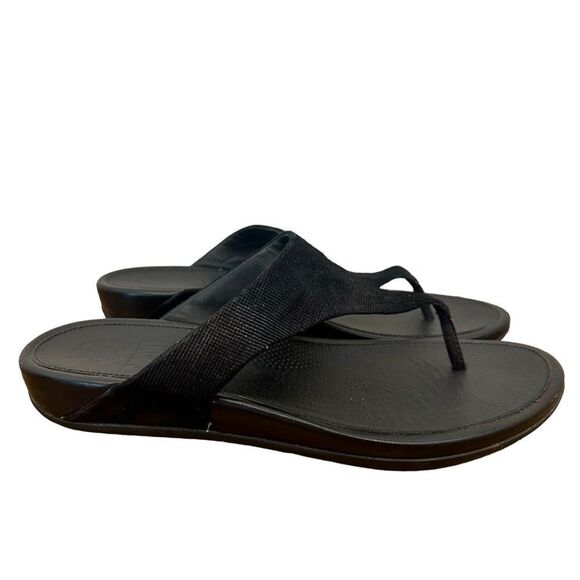 Fit Flops Black Leather Thong Sandals Size 11 - Picture 2 of 7